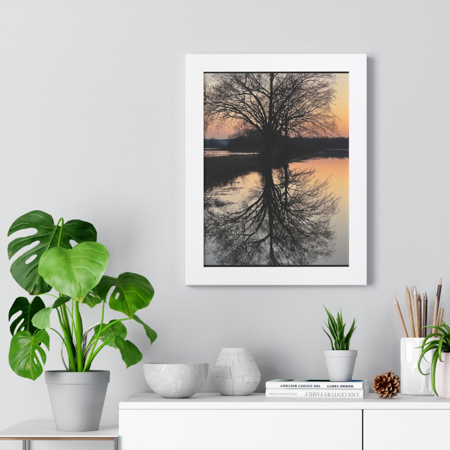 “Reflection At Sunset” Framed Vertical Poster