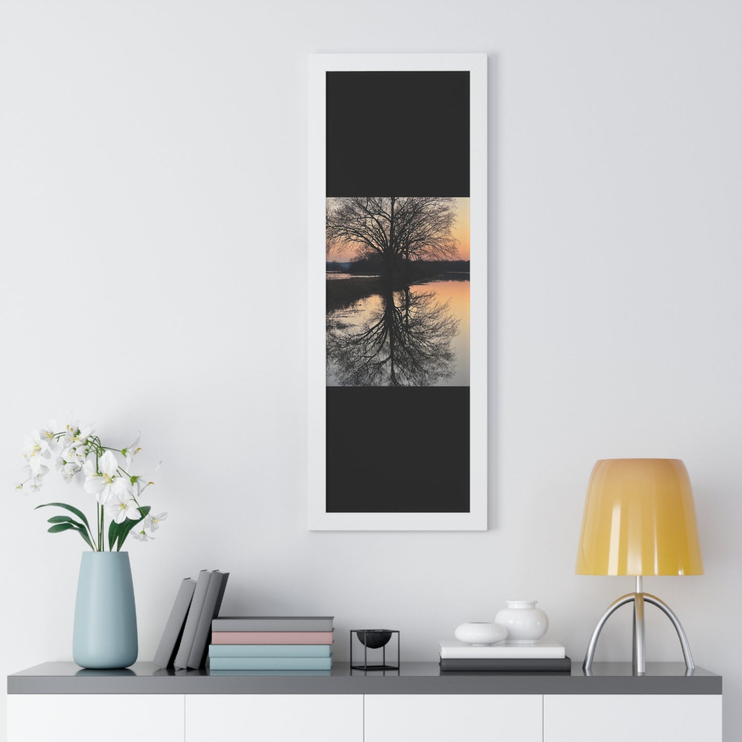 “Reflection At Sunset” Framed Vertical Poster