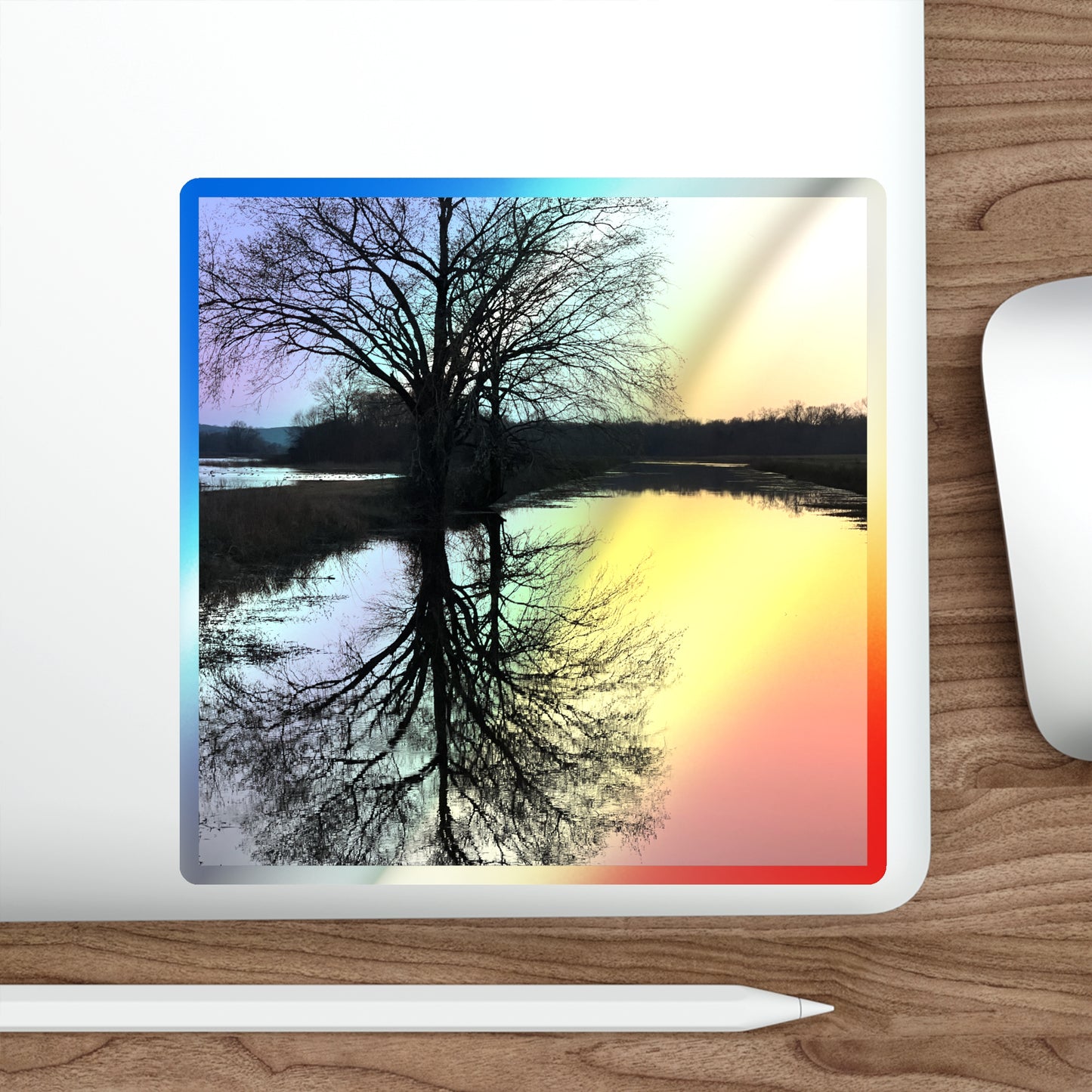 “Reflection At Sunset” Holographic Die-cut Stickers