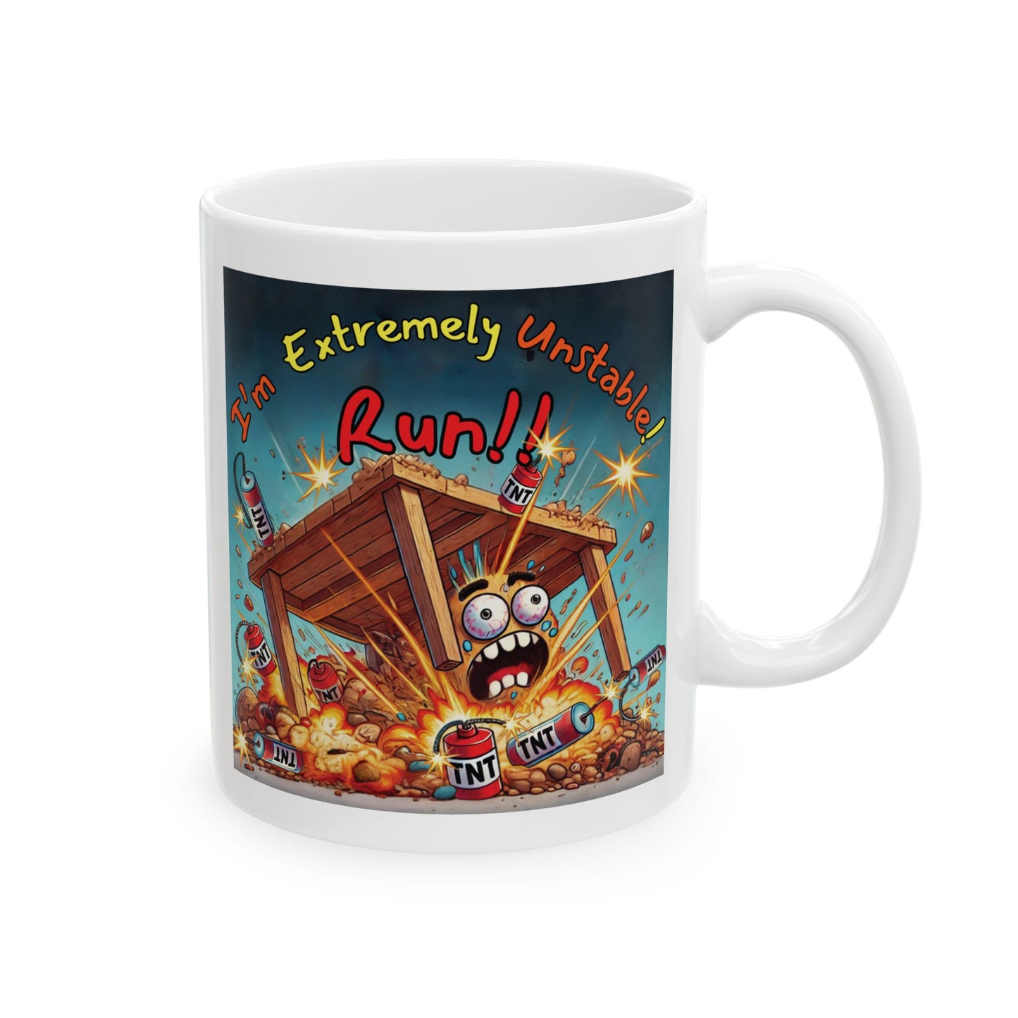 Left Side Design Mug - “I'm Extremely Unstable, Run!” Ceramic Mug (11oz, 15oz)