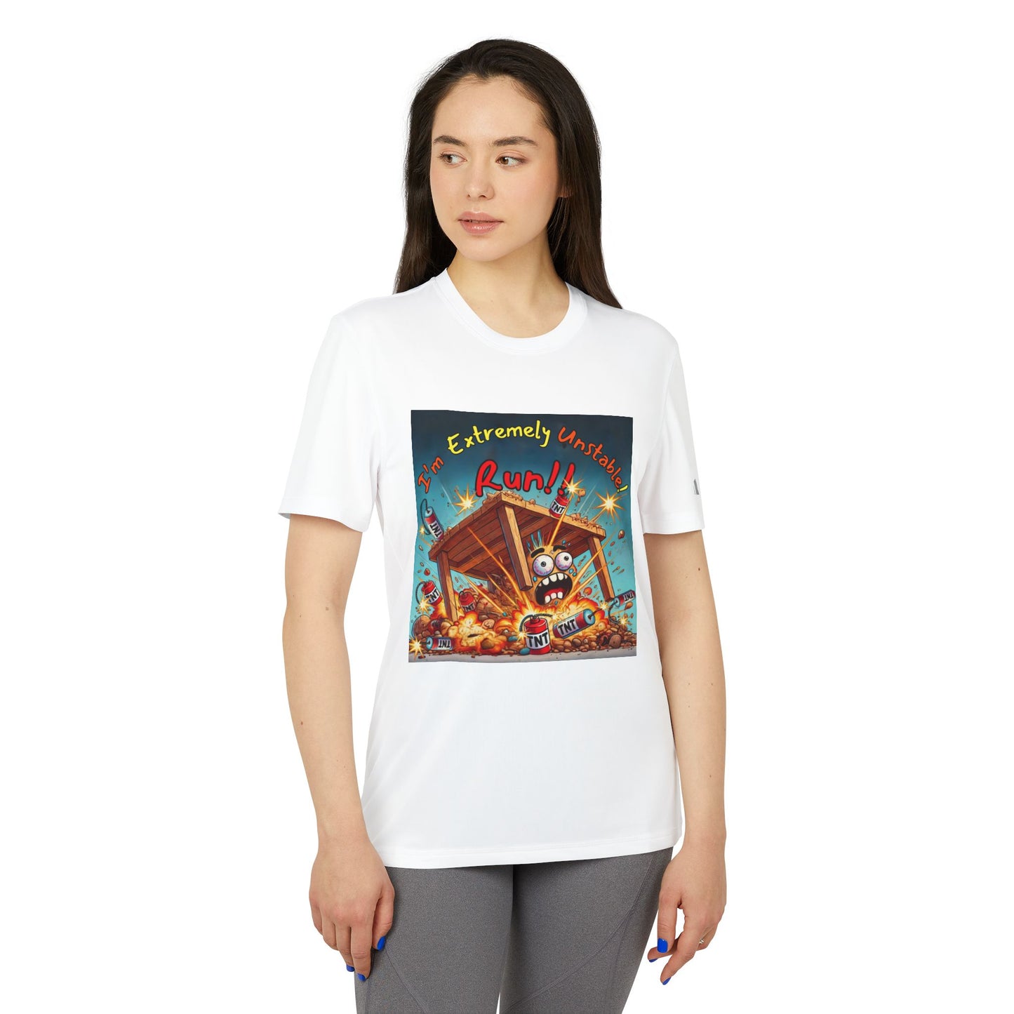 Adidas Sport T-shirt - “I'm Extremely Unstable! Run!”