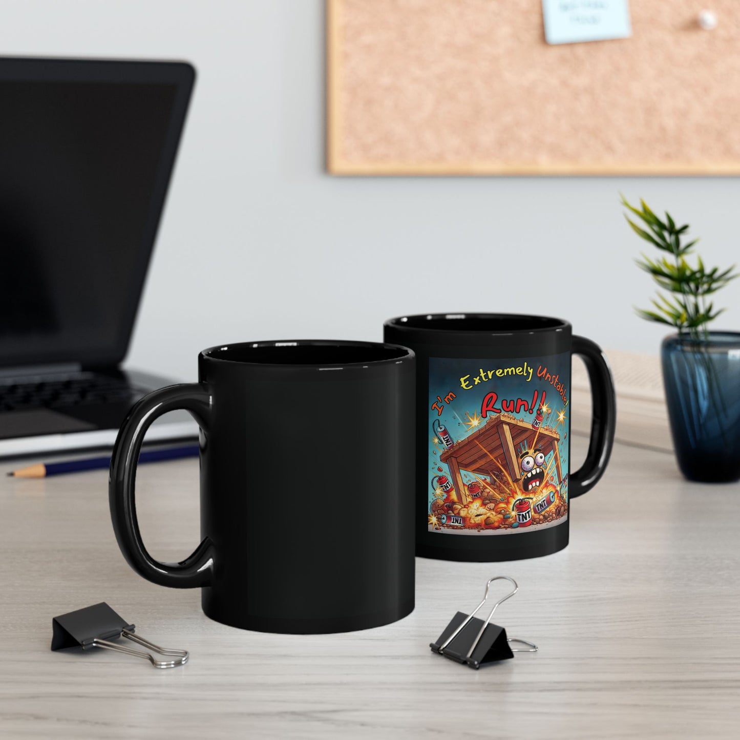 Left Side Design Mug - “I'm Extremely Unstable, Run!” Black Mug (11oz, 15oz)