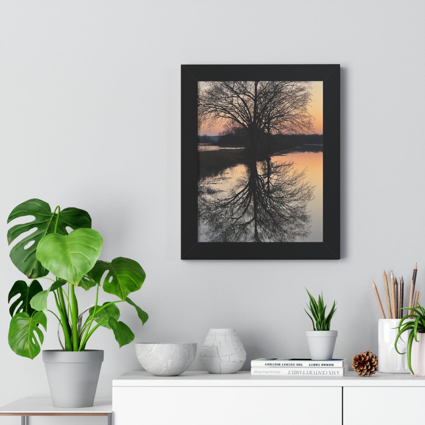 “Reflection At Sunset” Framed Vertical Poster