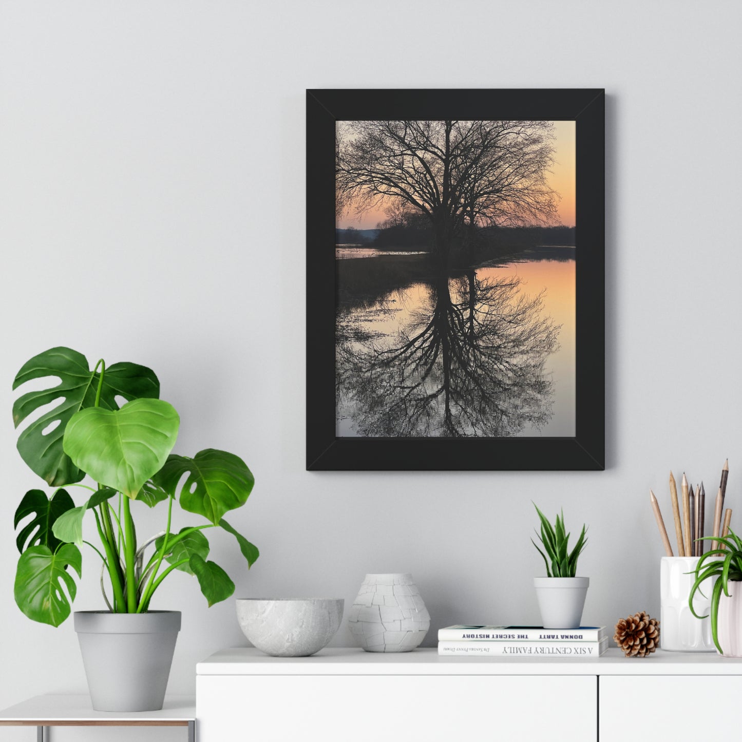 “Reflection At Sunset” Framed Vertical Poster