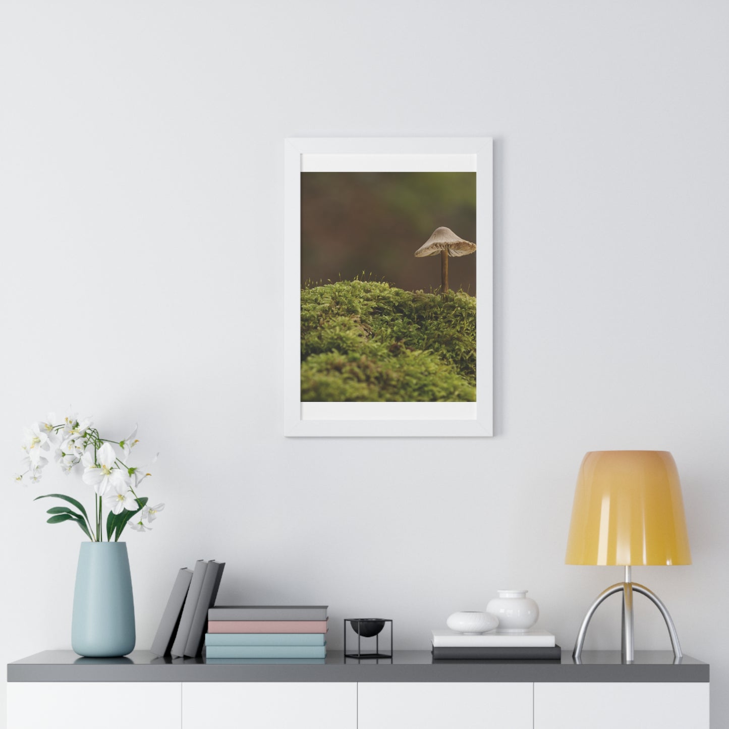 "Mushroom on Mossy Mound" Framed Vertical Poster