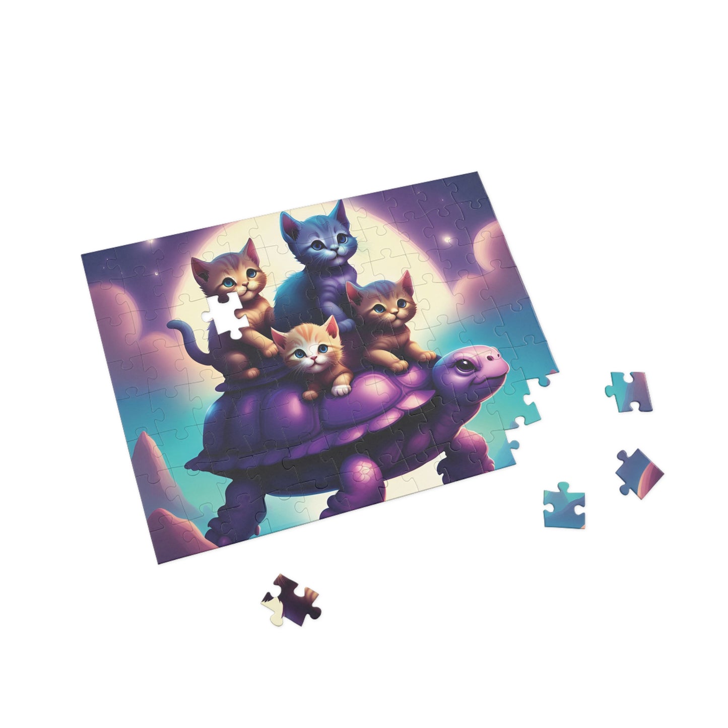 "Moonlit Purple Turtle & Kittens" Puzzle (96, 252, 500, 1000-Piece)