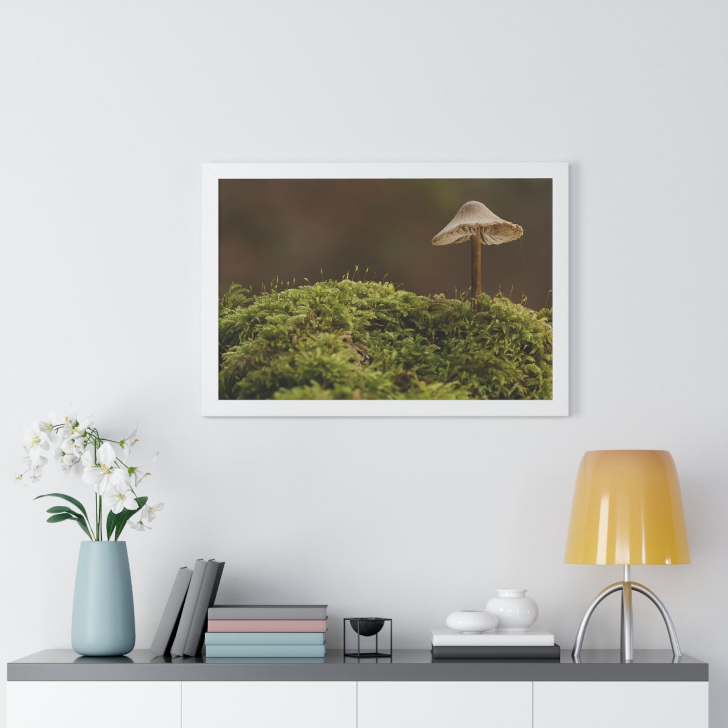 "Mushroom on Mossy Mound" Framed Horizontal Poster