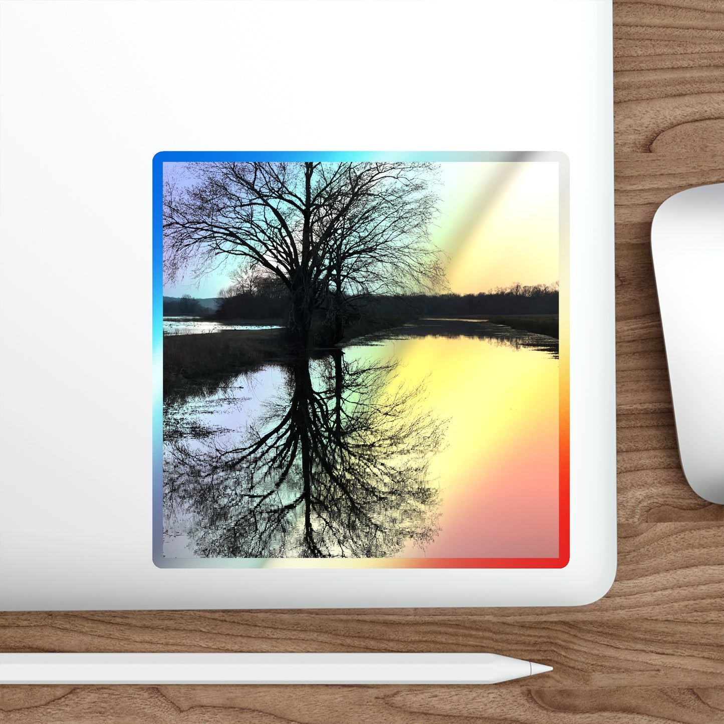 “Reflection At Sunset” Holographic Die-cut Stickers