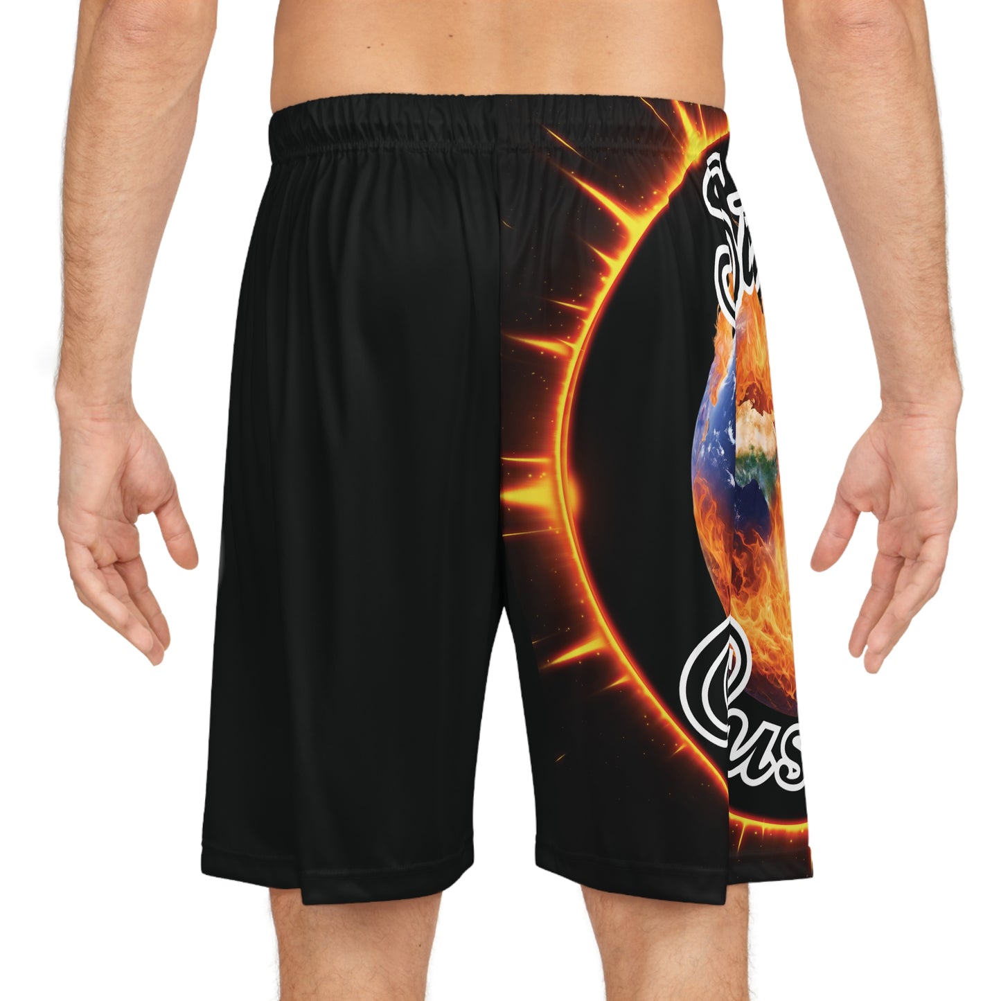 "Stone Customs" Right Leg Black Basketball Shorts (AOP)