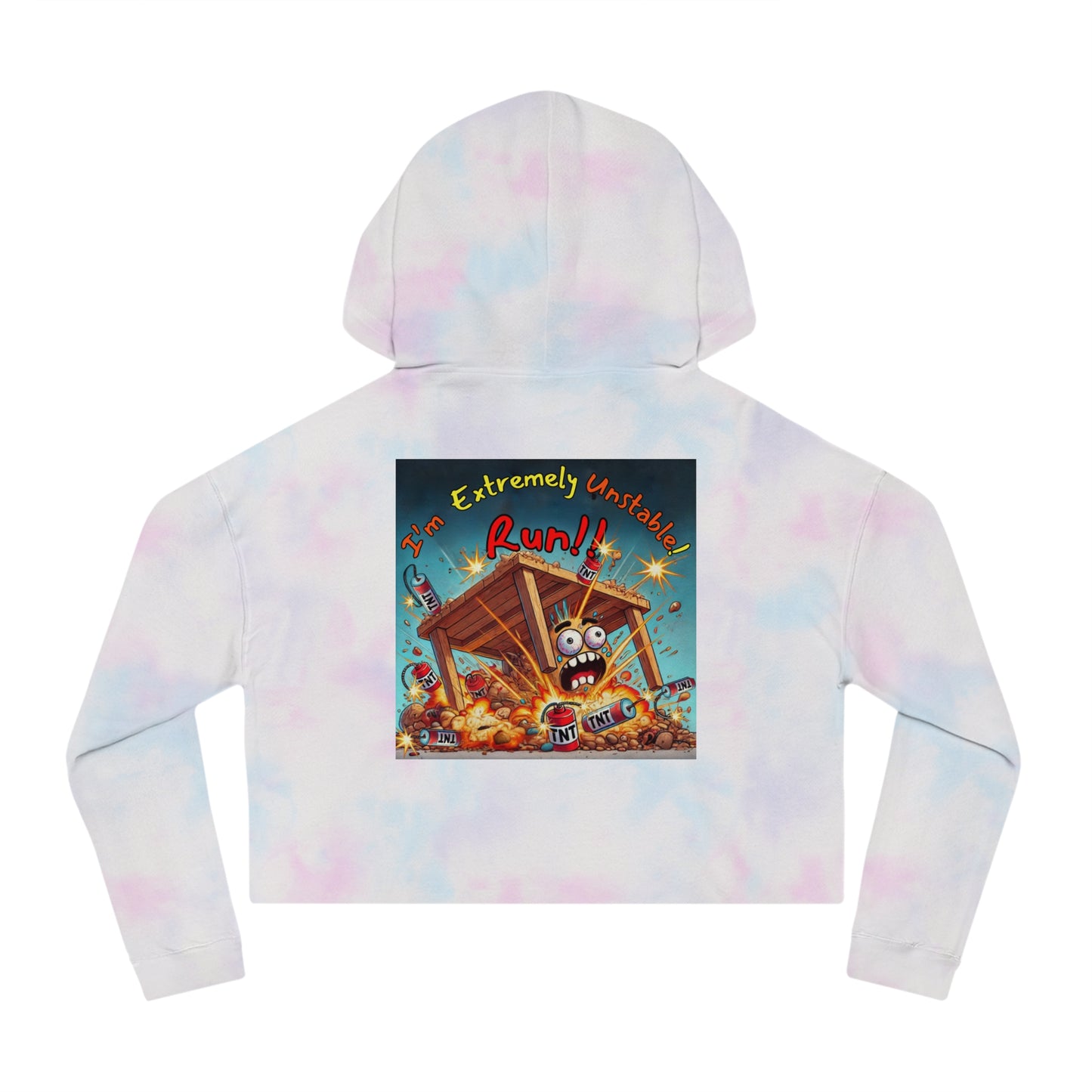 Fun Graphic Cropped Hooded Sweatshirt - “I’m Extremely Unstable! Run!” Design for Casual Wear