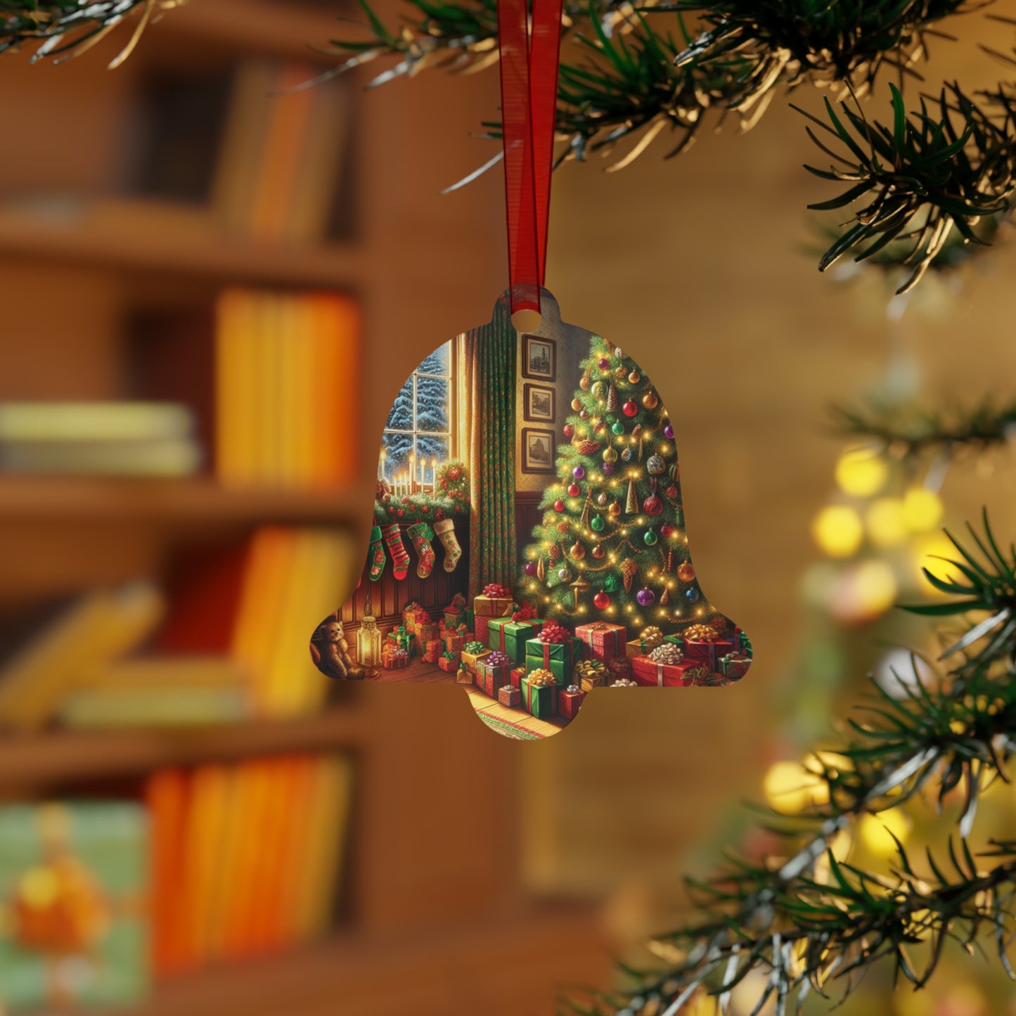 "Christmas Tree & Stockings" Metal Ornaments