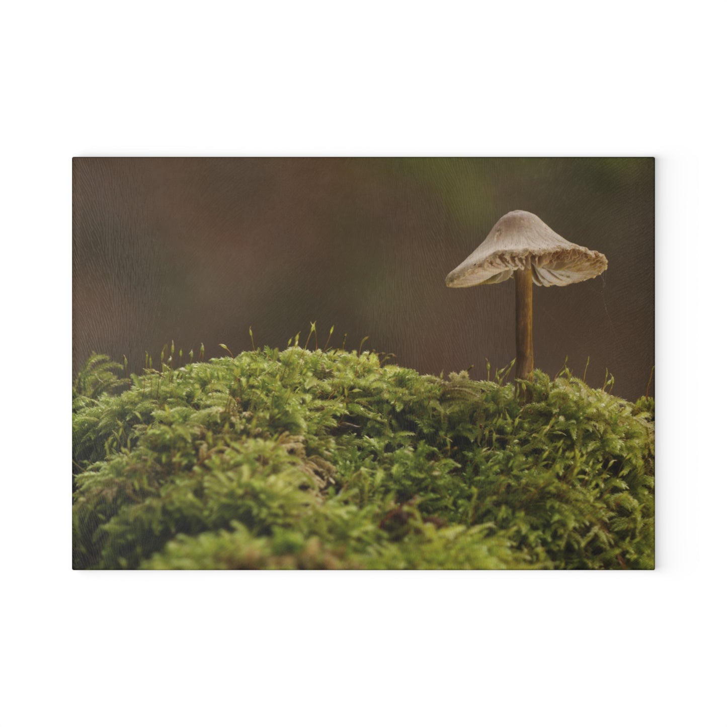 "Mushroom On Mossy Mound" Glass Cutting Board