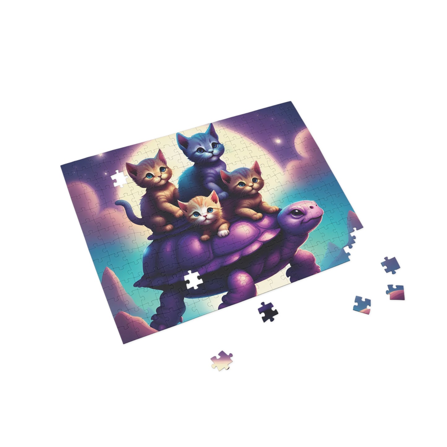 "Moonlit Purple Turtle & Kittens" Puzzle (96, 252, 500, 1000-Piece)