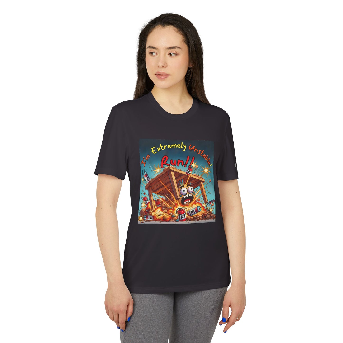 Adidas Sport T-shirt - “I'm Extremely Unstable! Run!”