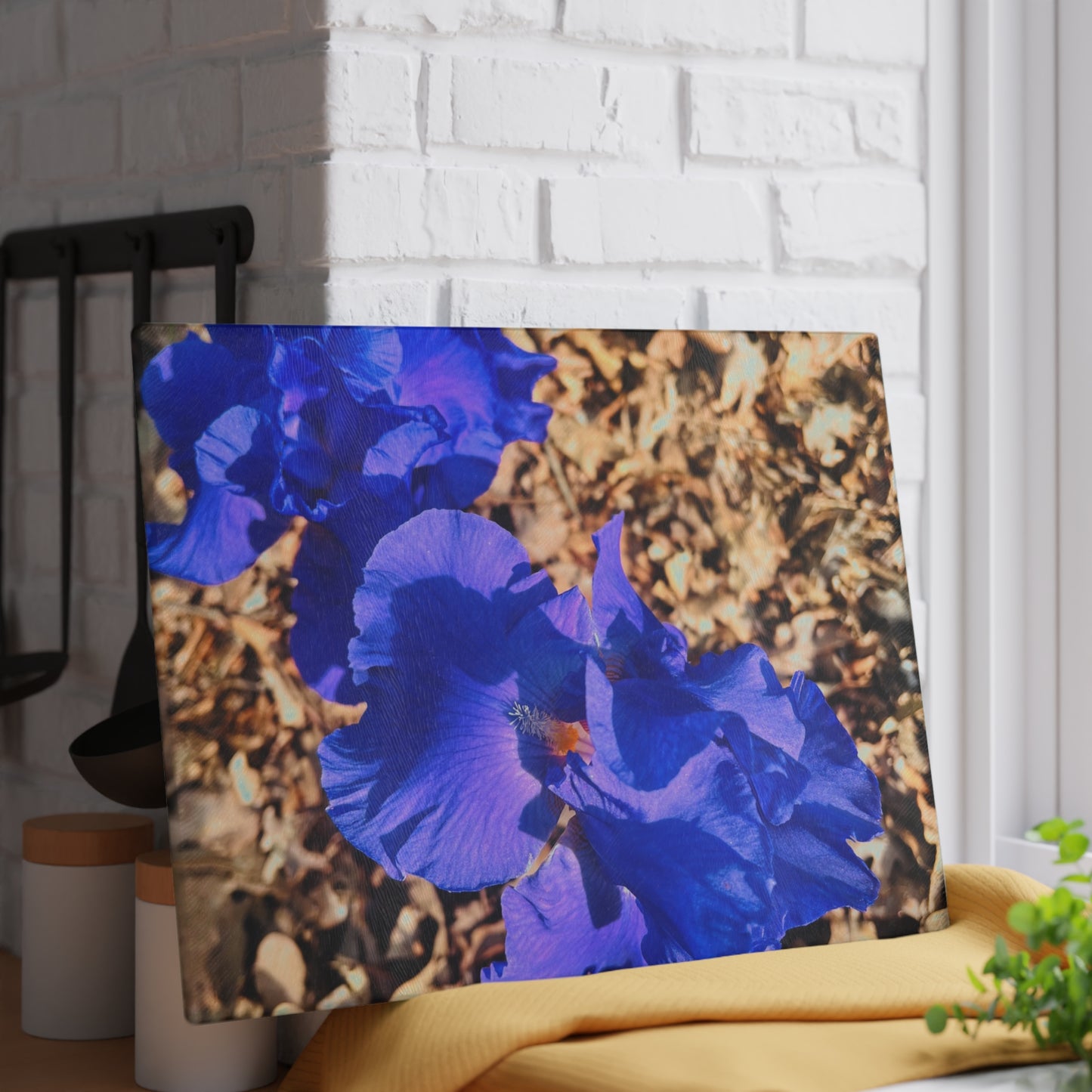 "Blue Flowers" Glass Cutting Board