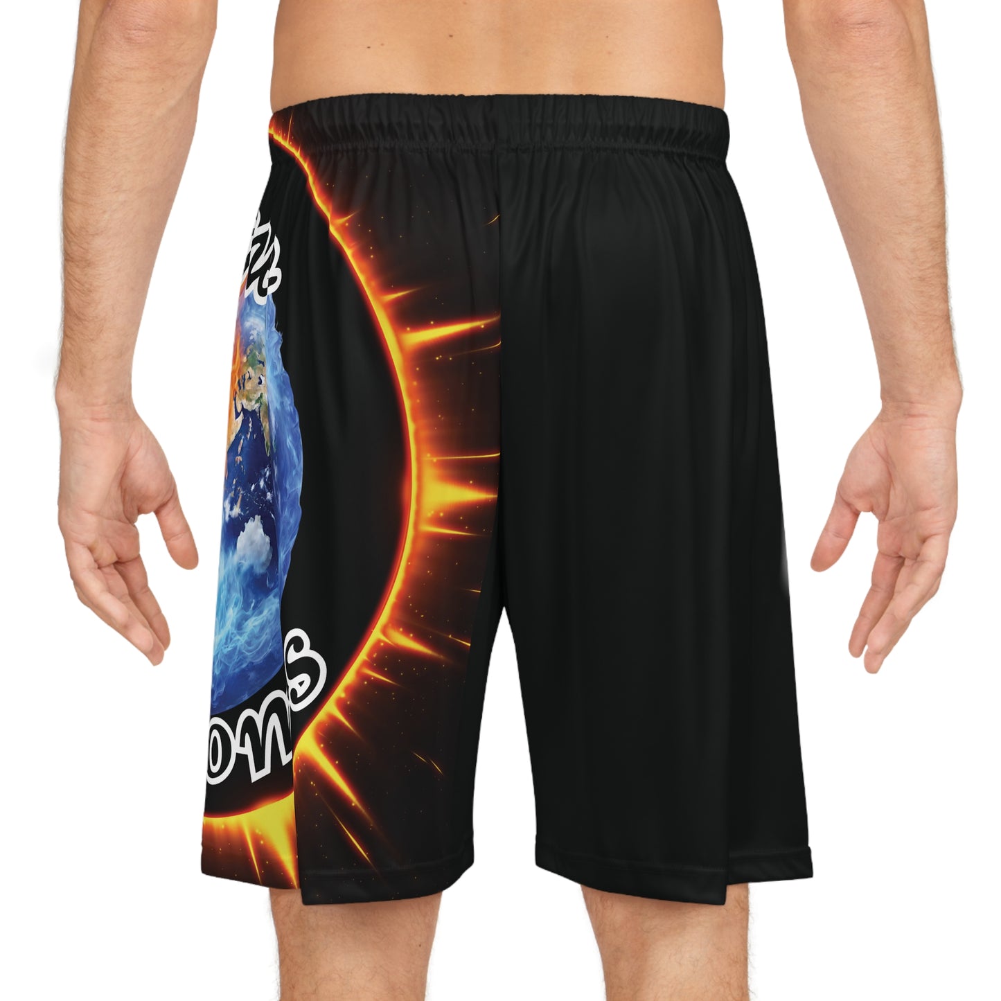 "Stone Customs" Left Leg Black Basketball Shorts (AOP)