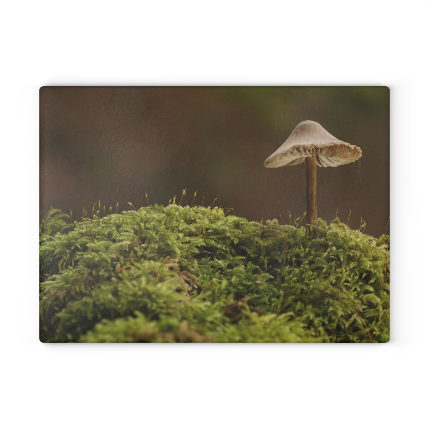 "Mushroom On Mossy Mound" Glass Cutting Board