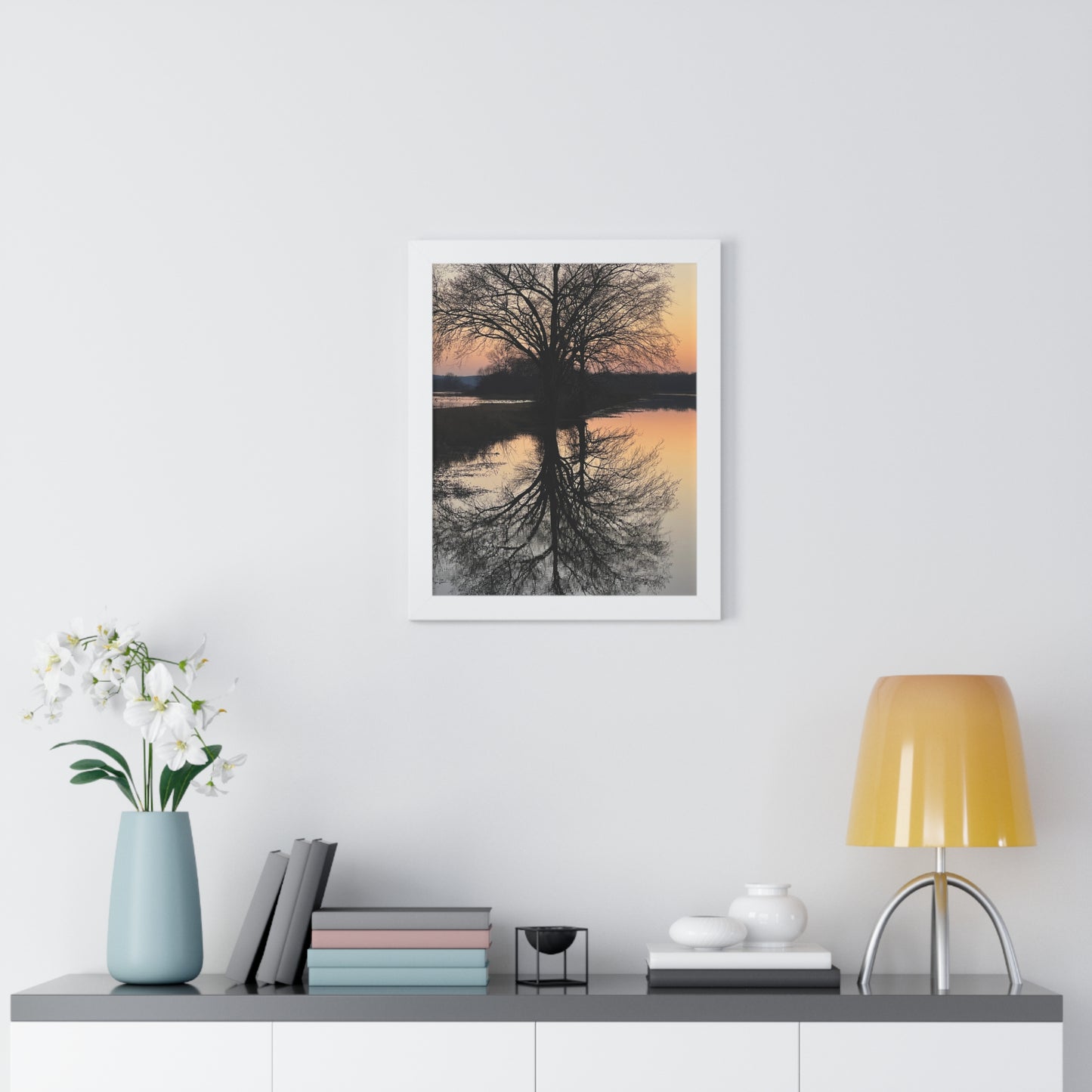 “Reflection At Sunset” Framed Vertical Poster