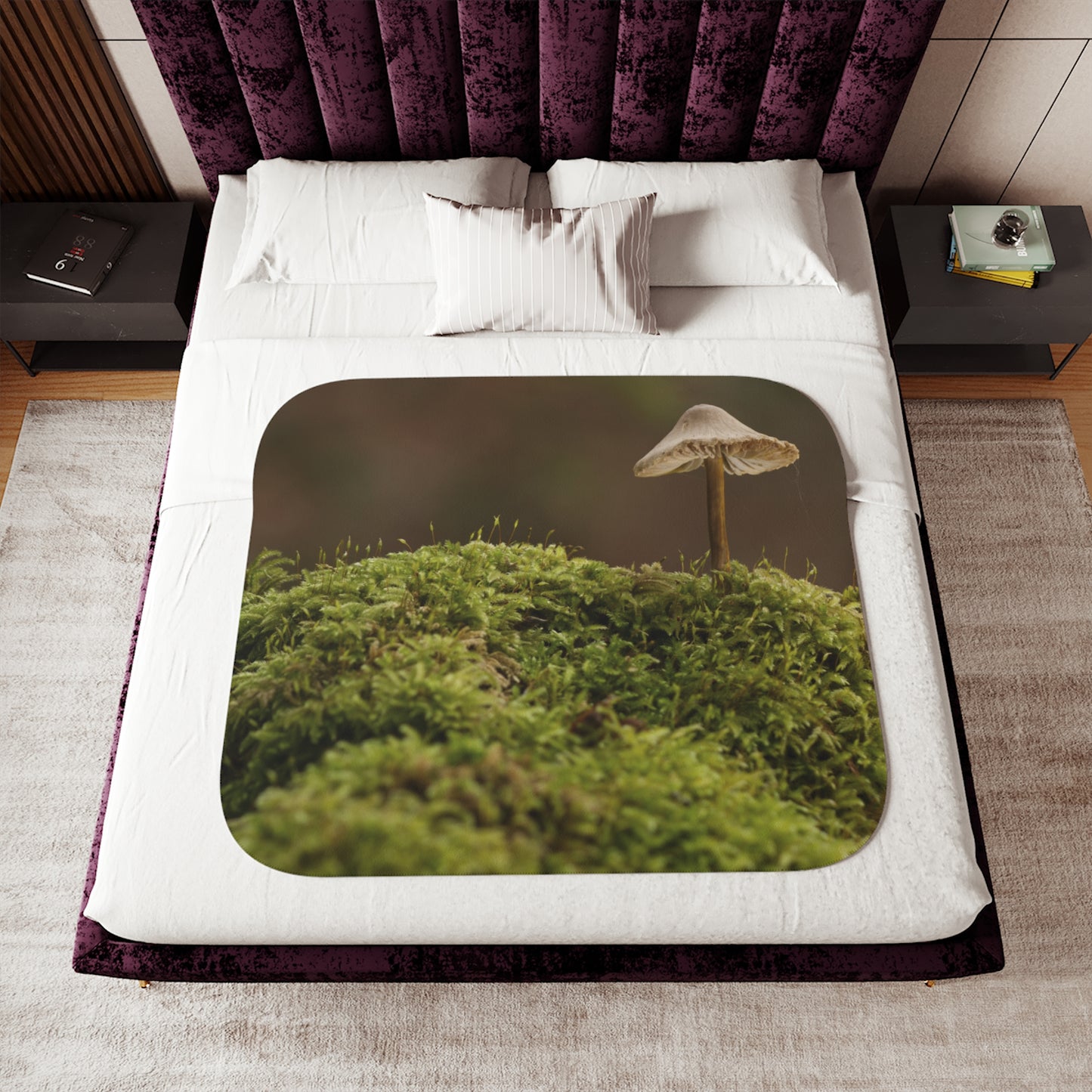 “Mushroom On Mossy Mound”  Sherpa Blanket