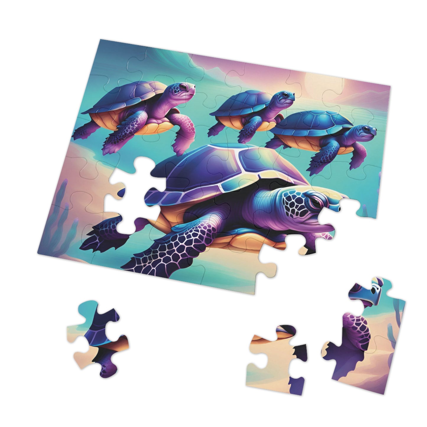 "4 Purple Turtles" Jigsaw Puzzle (30, 110, 252, 500,1000-Piece)