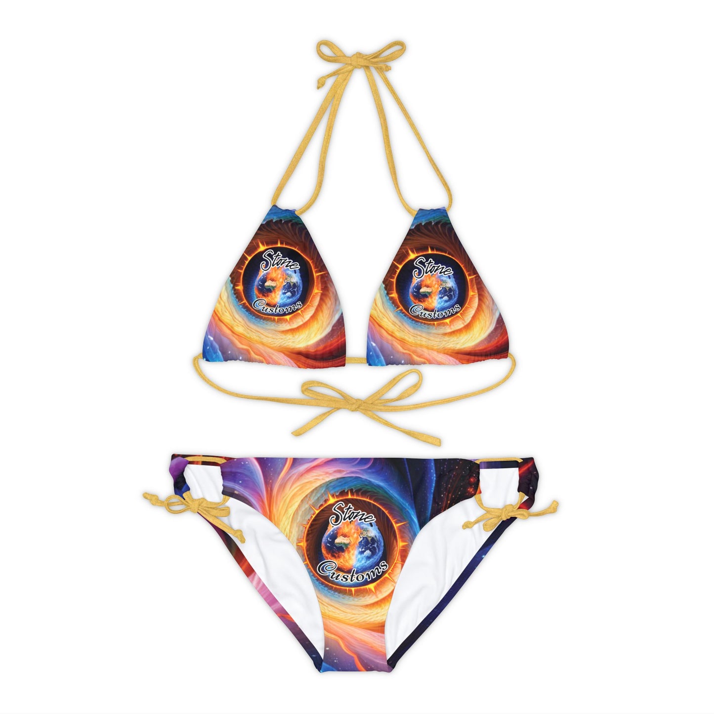 "Stone Customs" "Cosmic Spiral" Strappy Bikini Set (AOP)