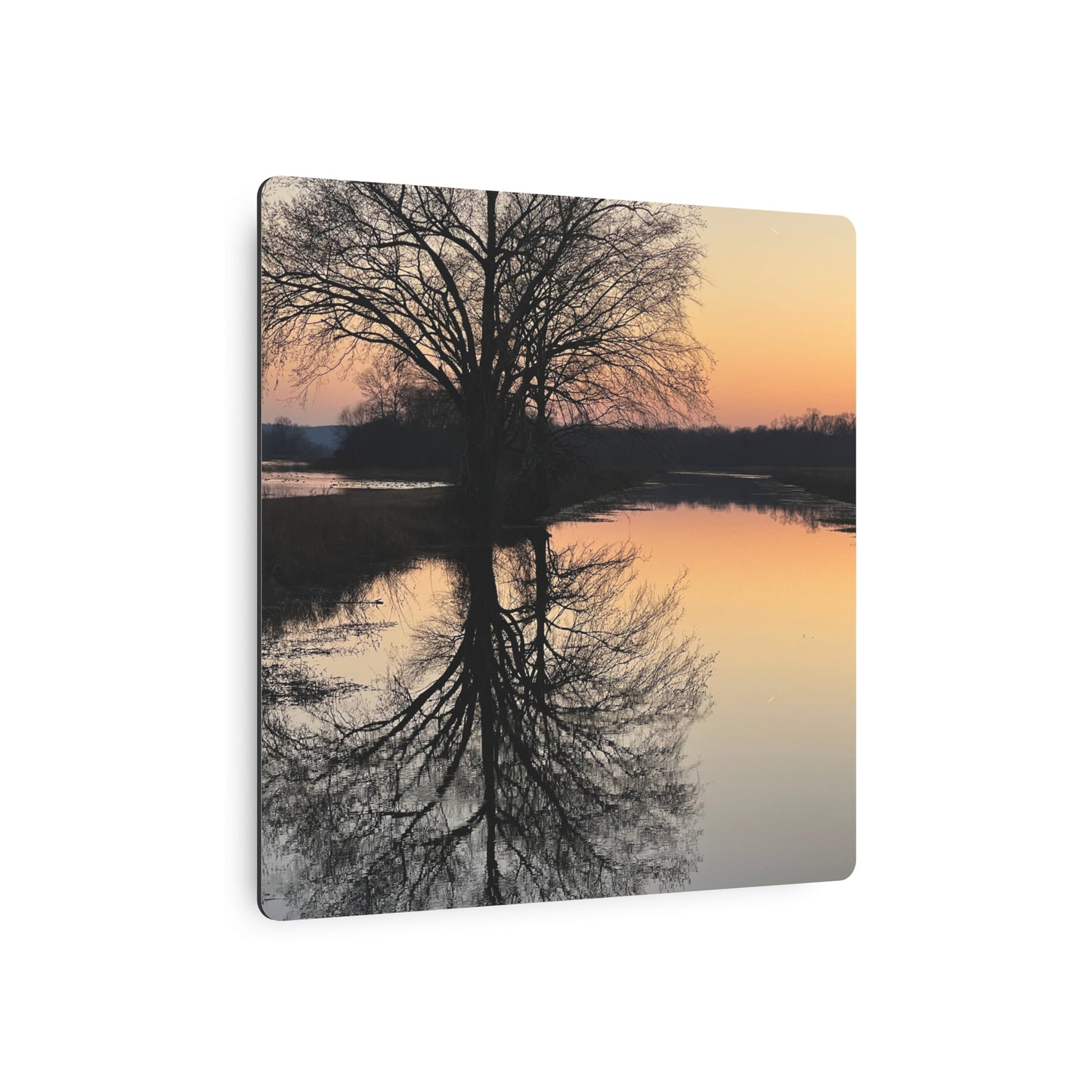 “Reflection At Sunset” Square Metal Art Sign