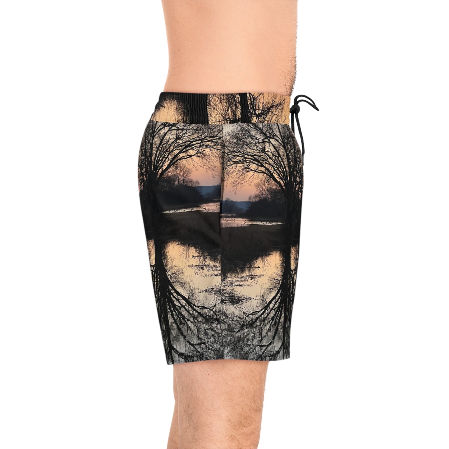 “Reflection At Sunset” Men's Mid-Length Swim Shorts (AOP)