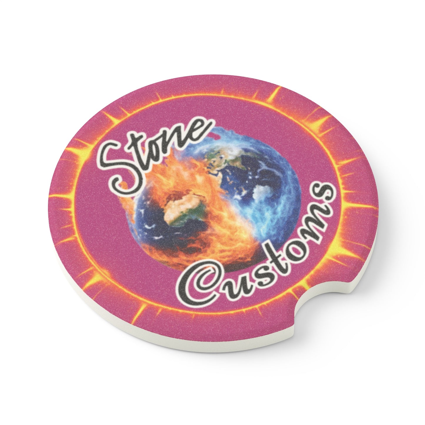 "Stone Customs" Soapstone Car Coaster (Dark Pink)