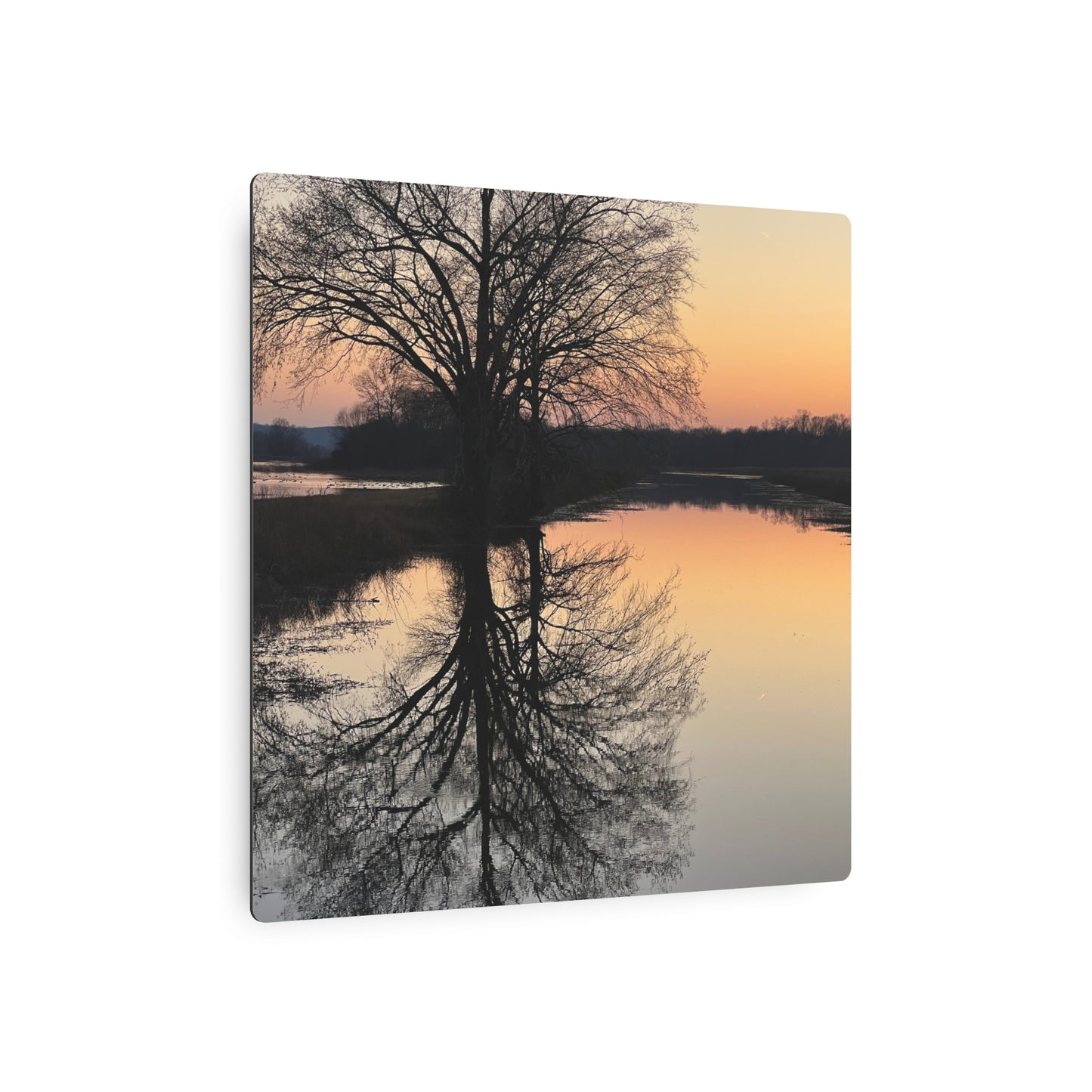 “Reflection At Sunset” Square Metal Art Sign