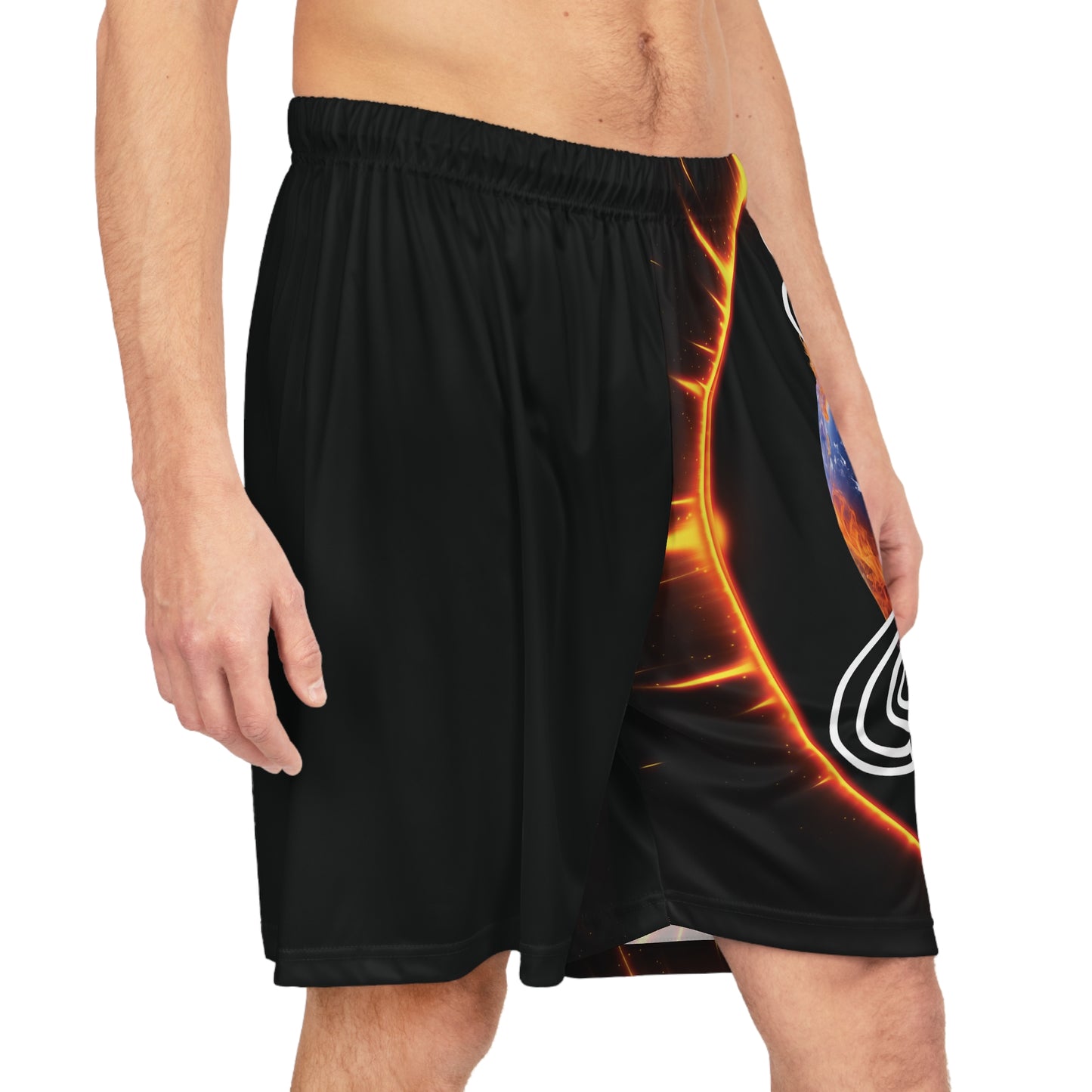 "Stone Customs" Left Leg Black Basketball Shorts (AOP)