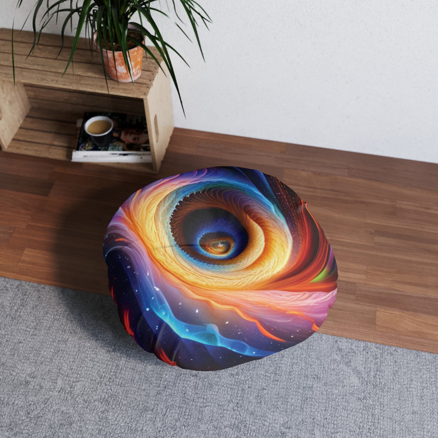 Cosmic Spiral"" Tufted Floor Pillow, Round