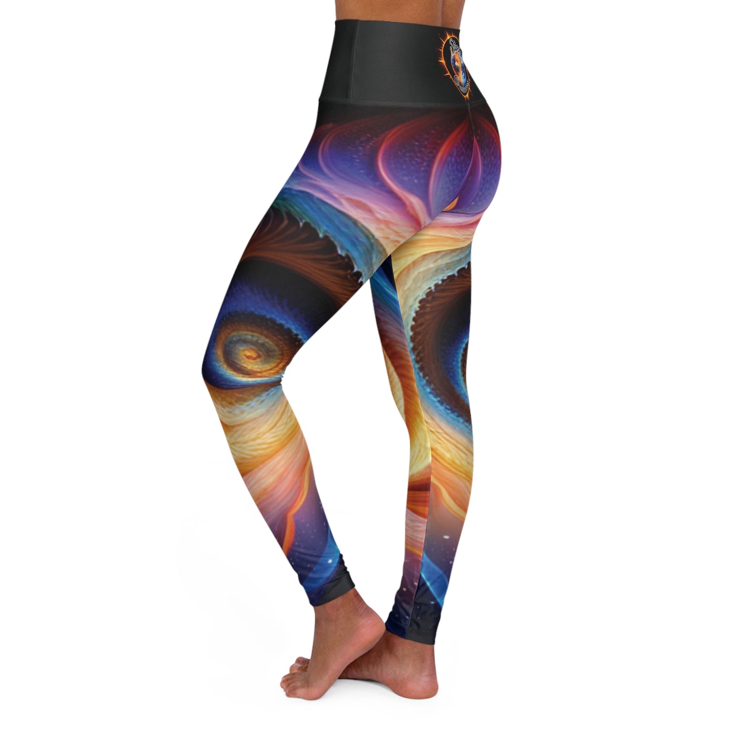 "Cosmic Spiral" High Waisted Yoga Leggings (AOP) w/"Stone Customs" logo