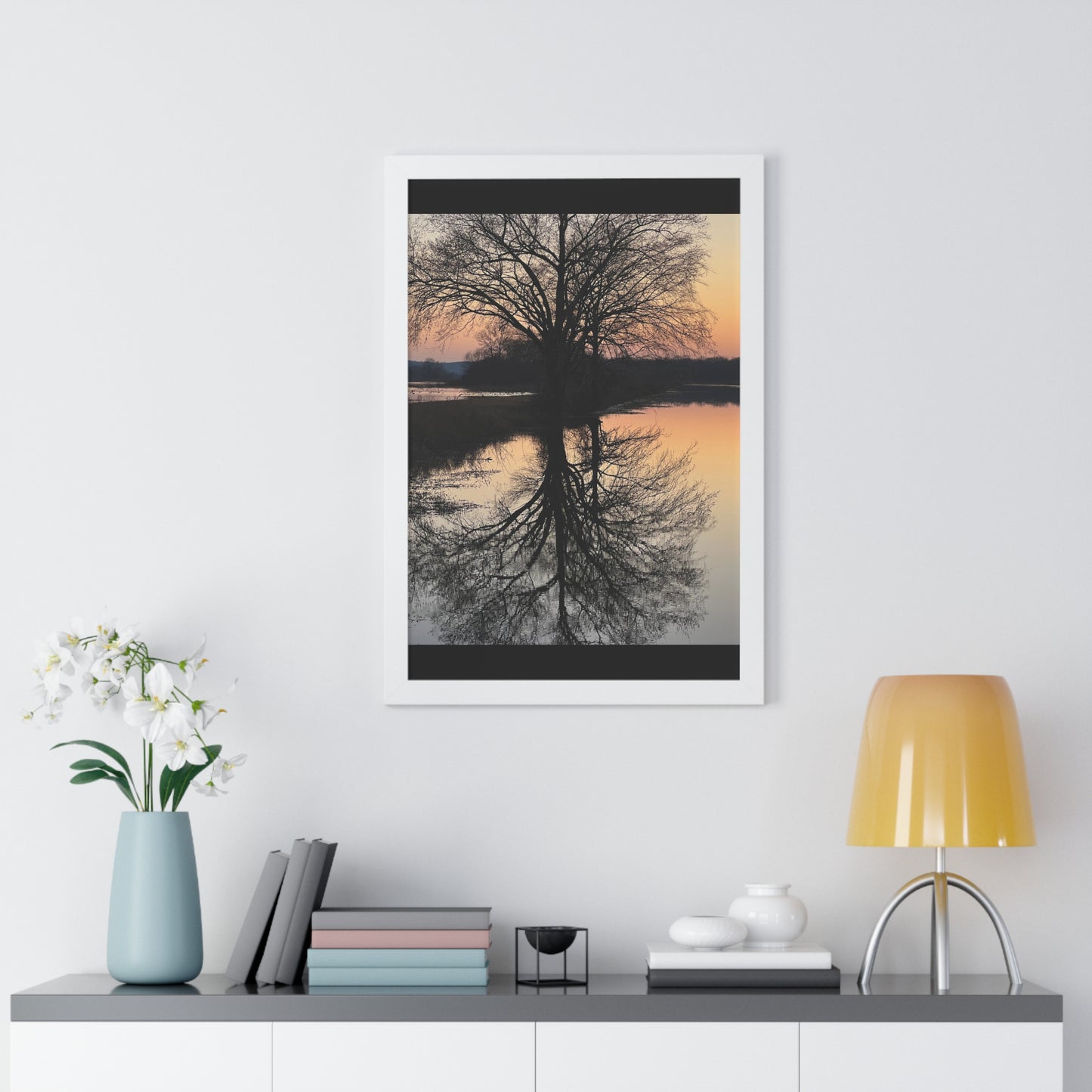 “Reflection At Sunset” Framed Vertical Poster