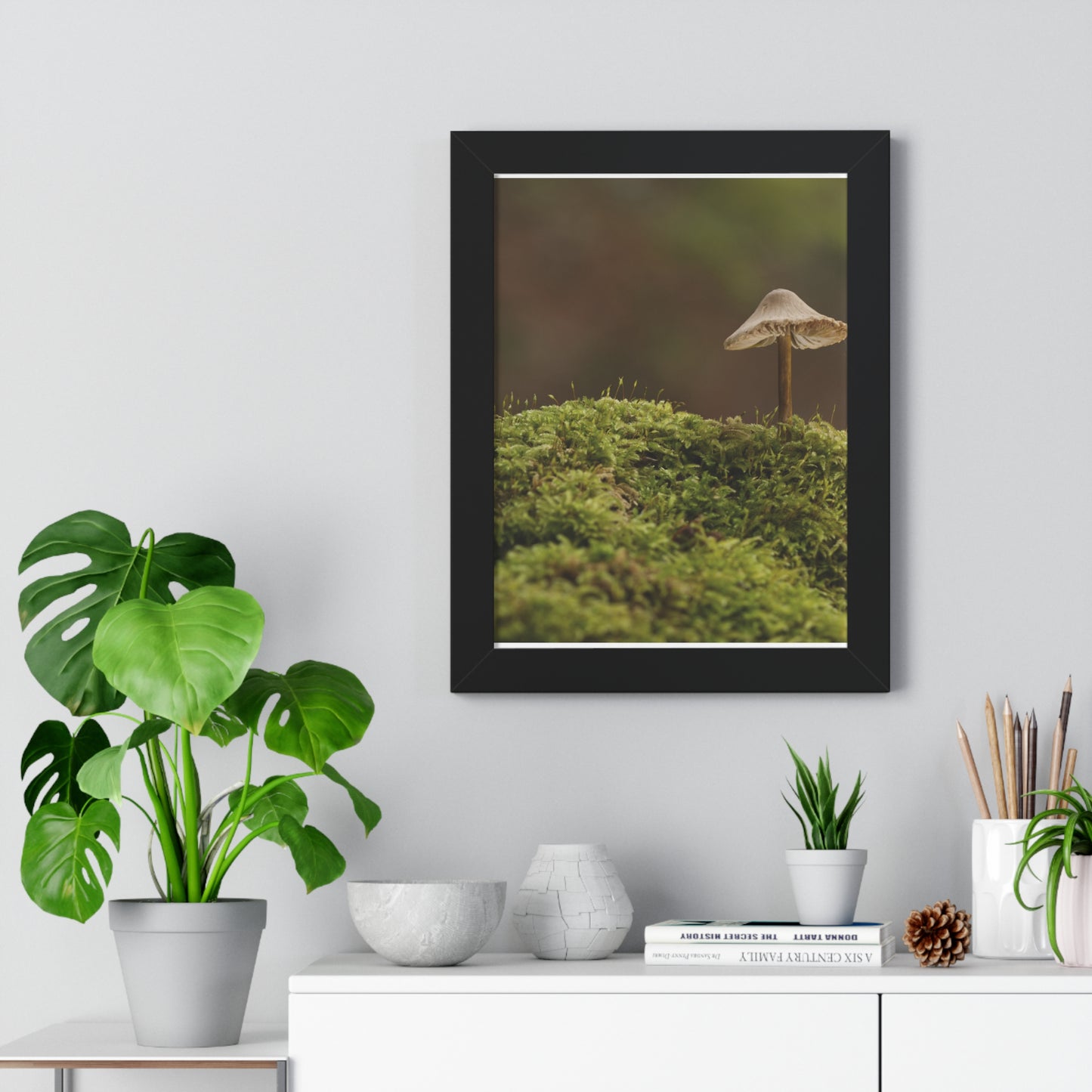 "Mushroom on Mossy Mound" Framed Vertical Poster