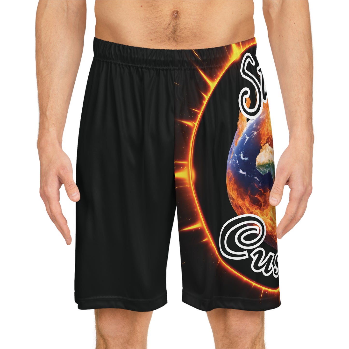 "Stone Customs" Left Leg Black Basketball Shorts (AOP)