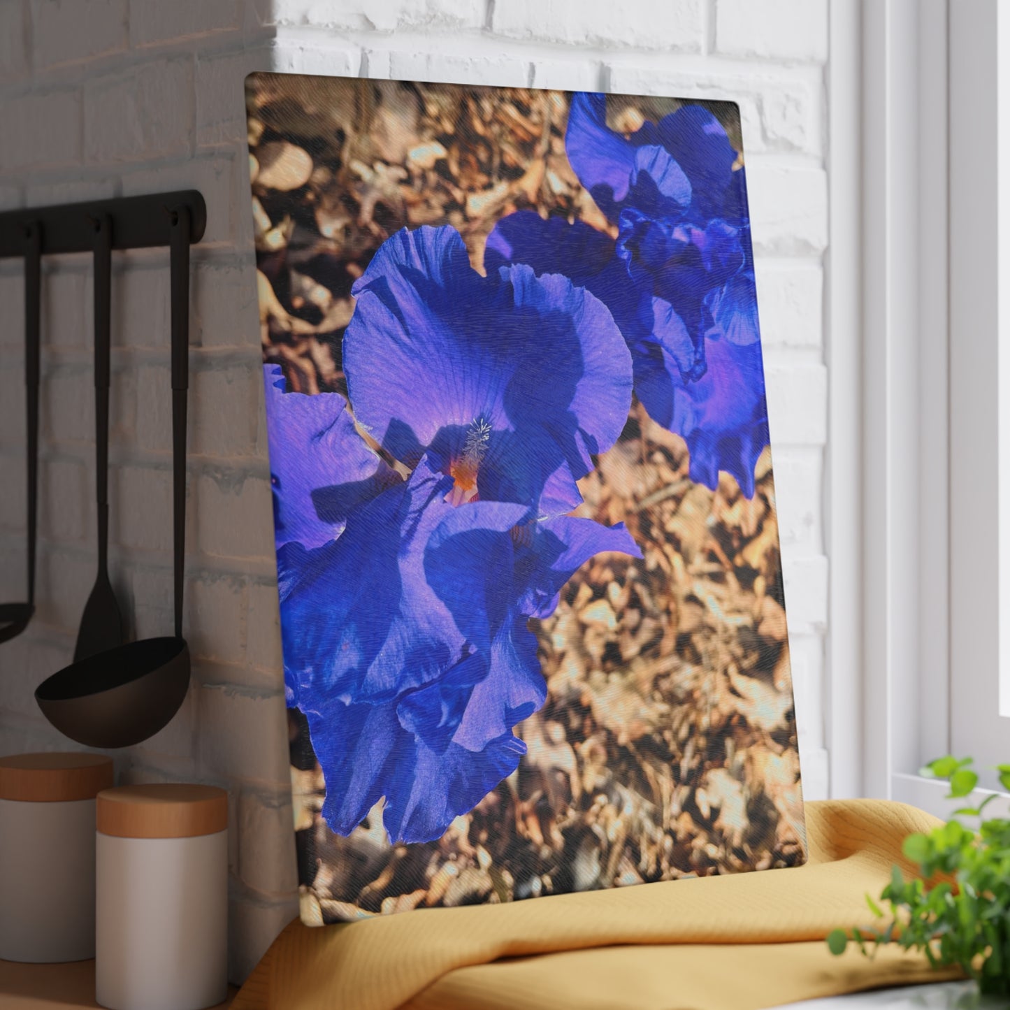 "Blue Flowers" Glass Cutting Board