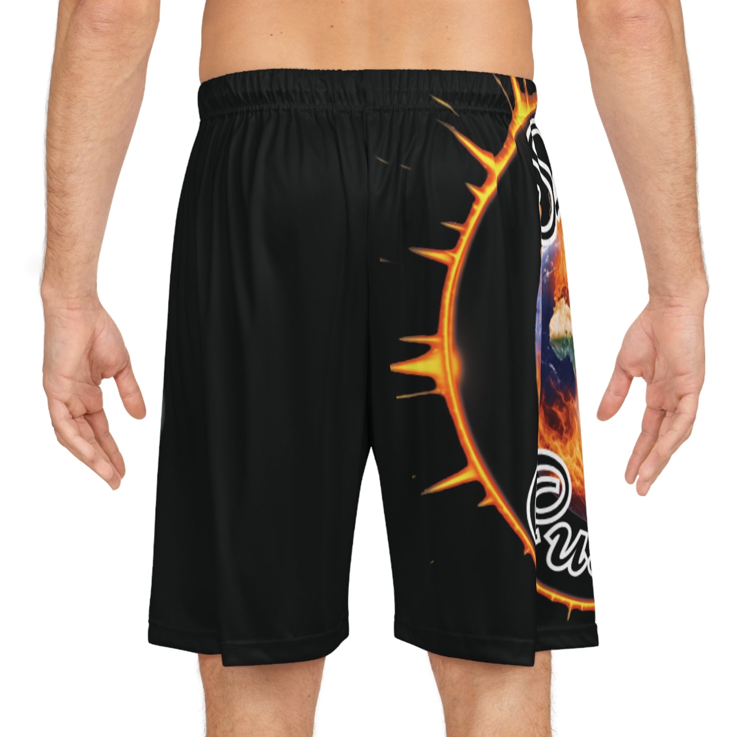 "Stone Customs" Right Leg Black Basketball Shorts (AOP)