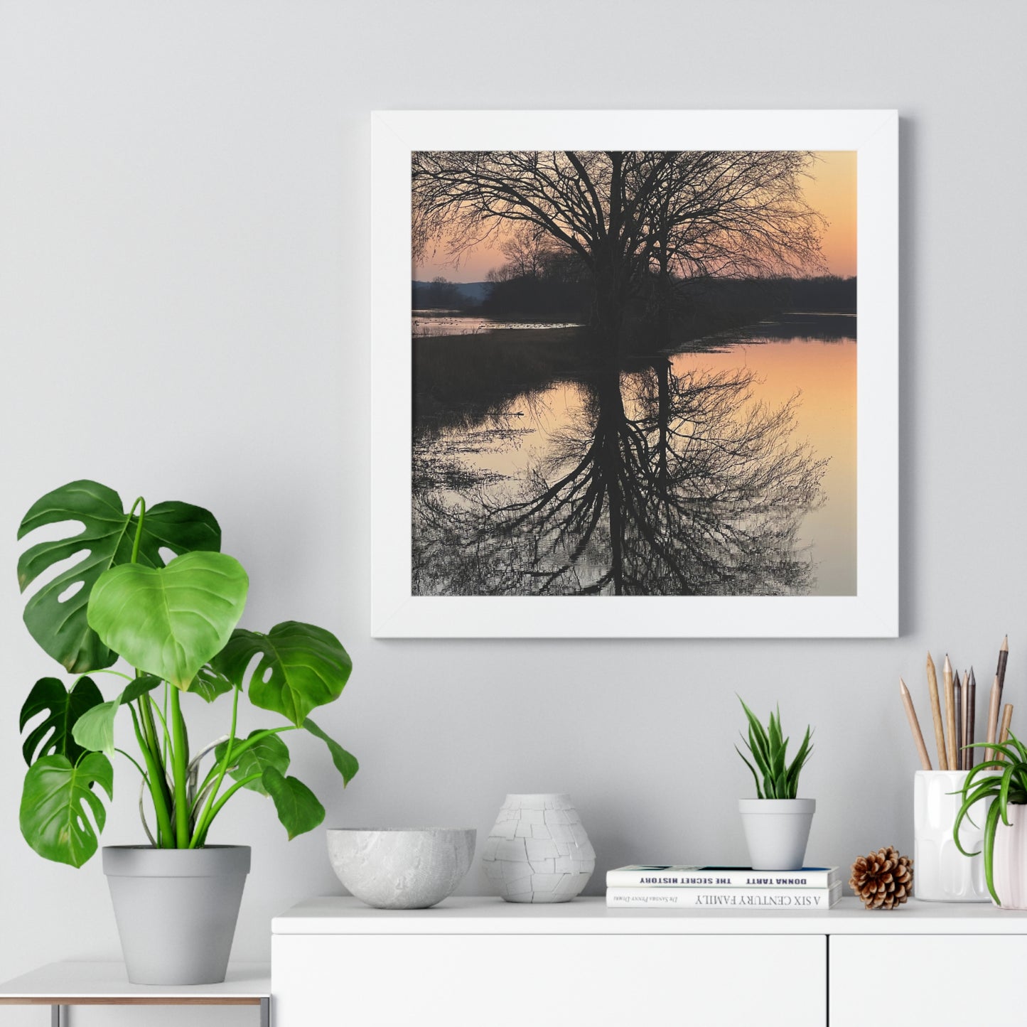 “Reflection At Sunset” Framed Vertical Poster