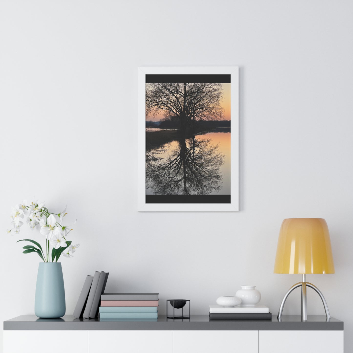 “Reflection At Sunset” Framed Vertical Poster