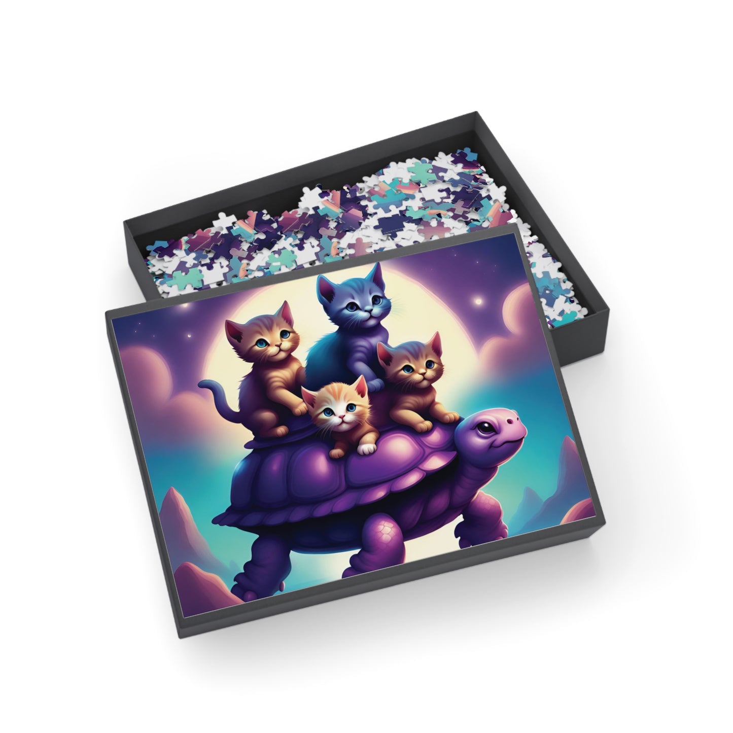 "Moonlit Purple Turtle & Kittens" Puzzle (96, 252, 500, 1000-Piece)