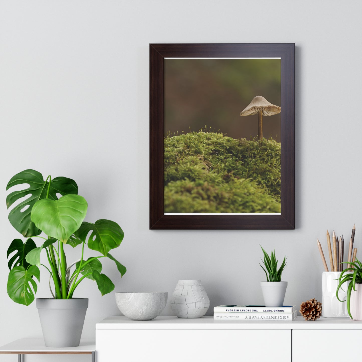 "Mushroom on Mossy Mound" Framed Vertical Poster