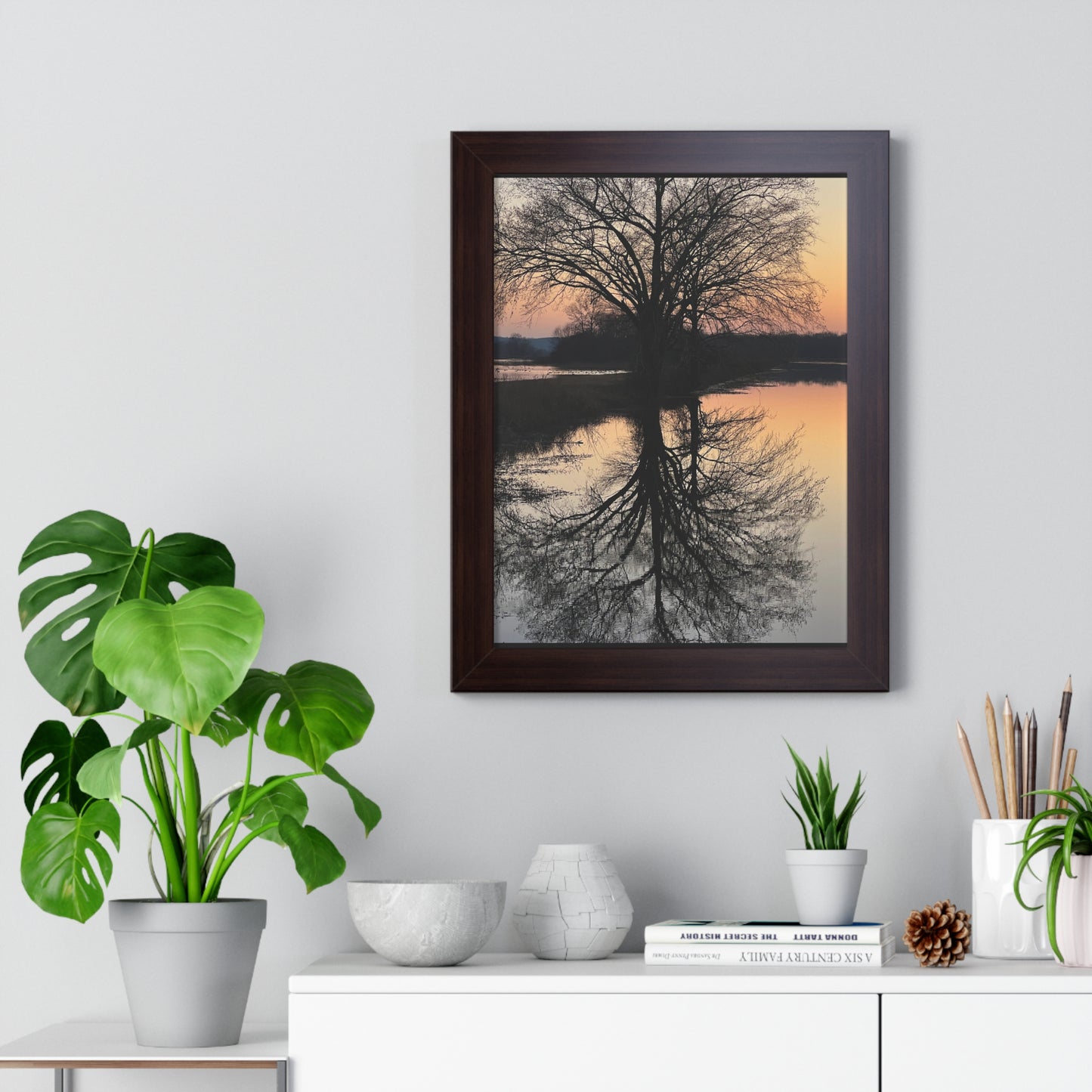 “Reflection At Sunset” Framed Vertical Poster