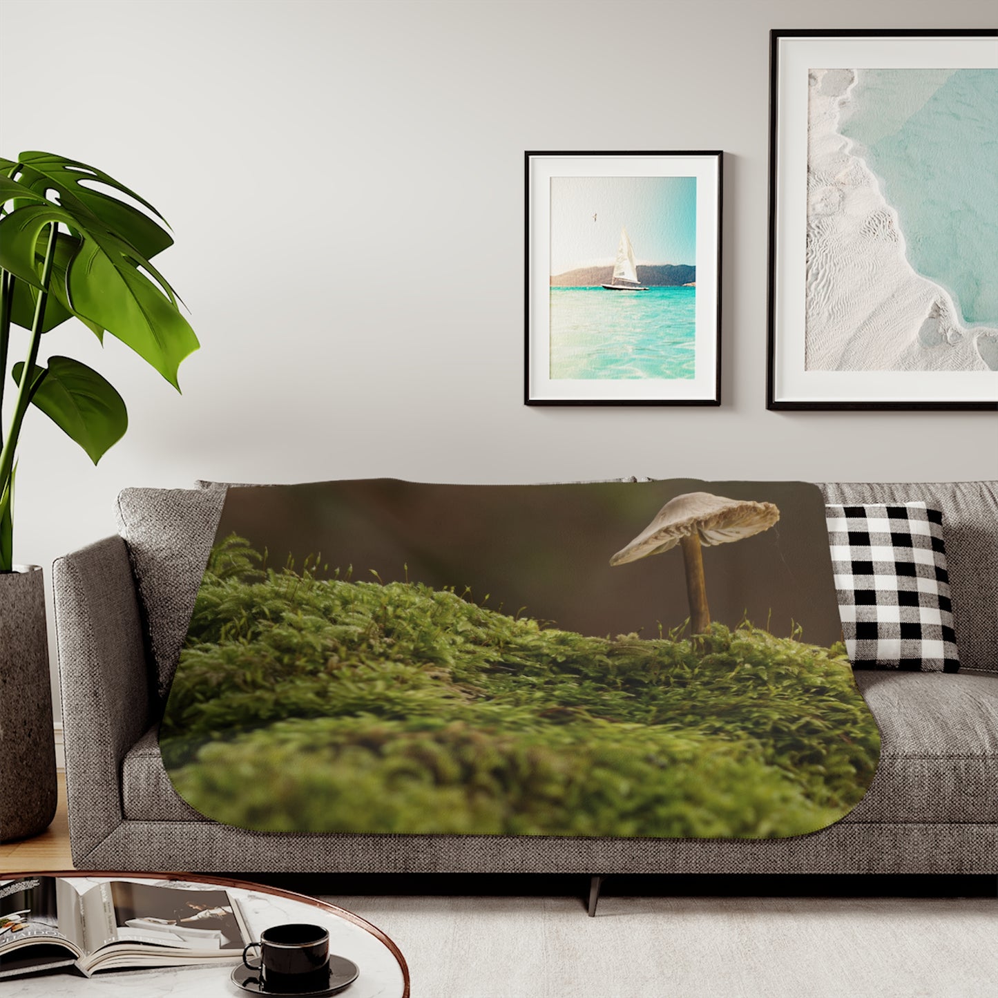 “Mushroom On Mossy Mound”  Sherpa Blanket