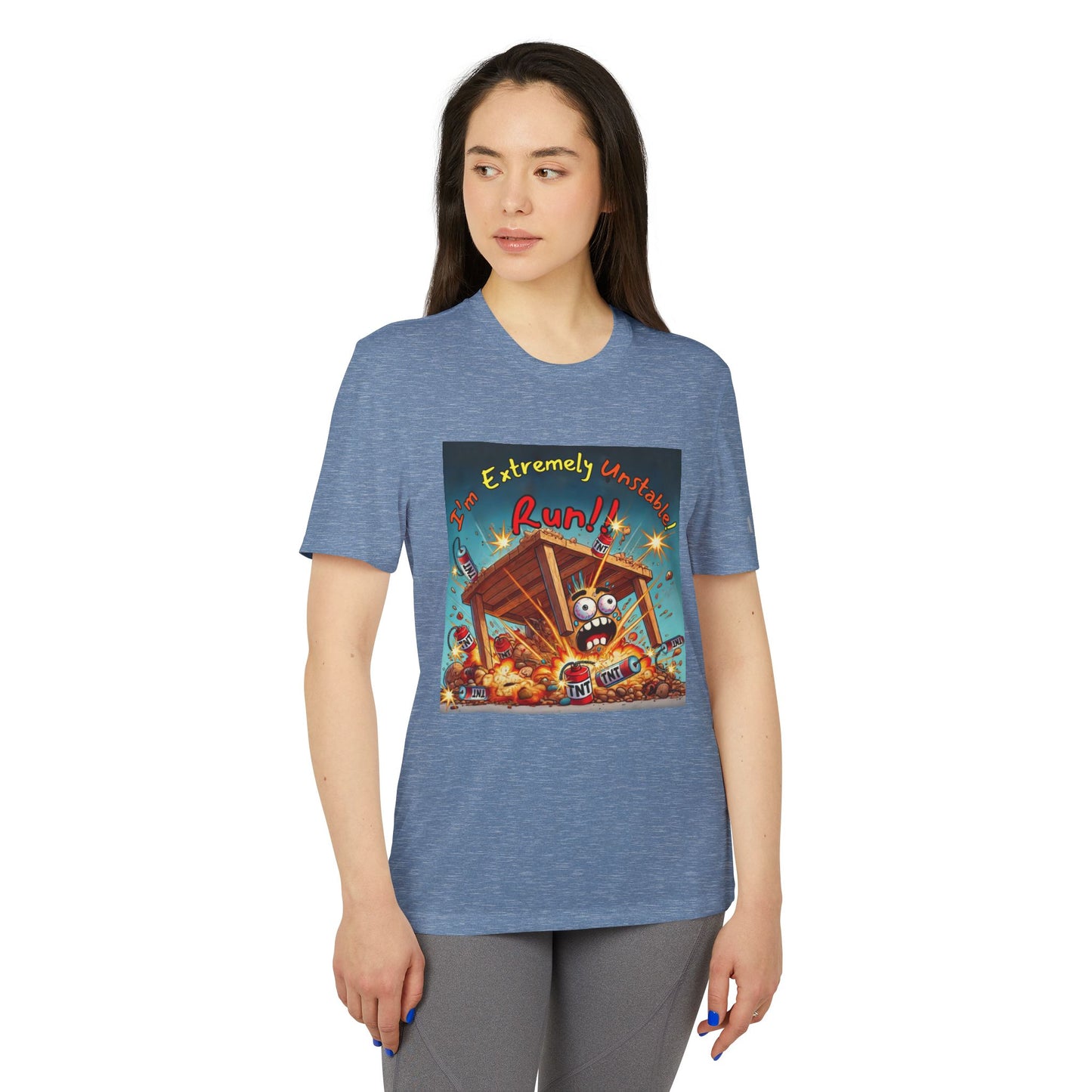 Adidas Sport T-shirt - “I'm Extremely Unstable! Run!”