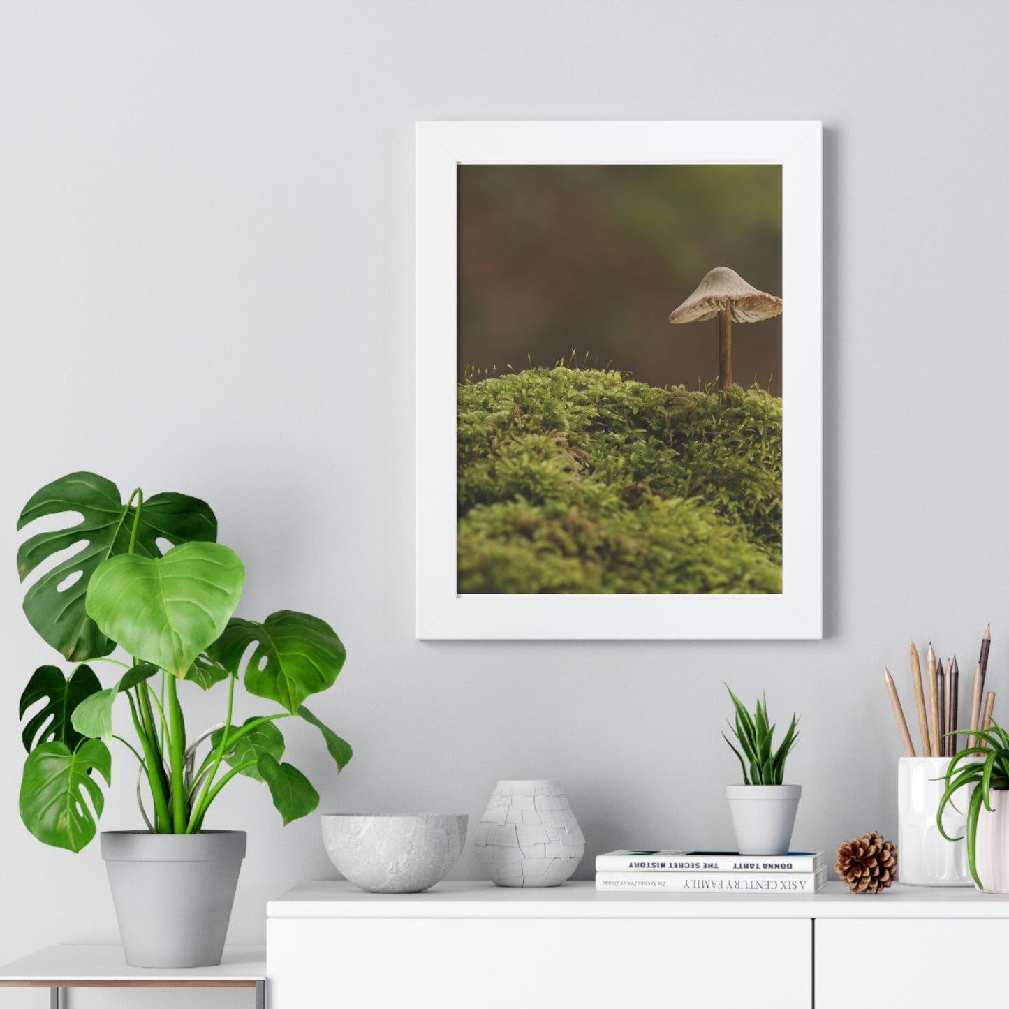 "Mushroom on Mossy Mound" Framed Vertical Poster