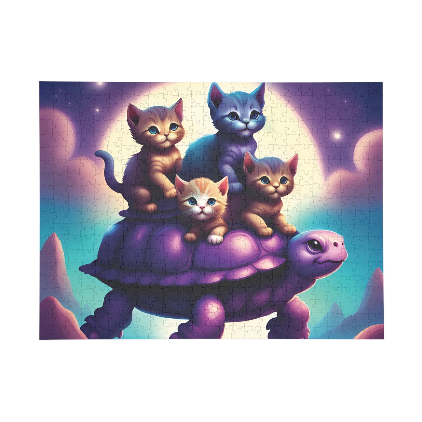 "Moonlit Purple Turtle & Kittens" Puzzle (96, 252, 500, 1000-Piece)