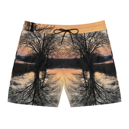 “Reflection At Sunset” Men's Mid-Length Swim Shorts (AOP)