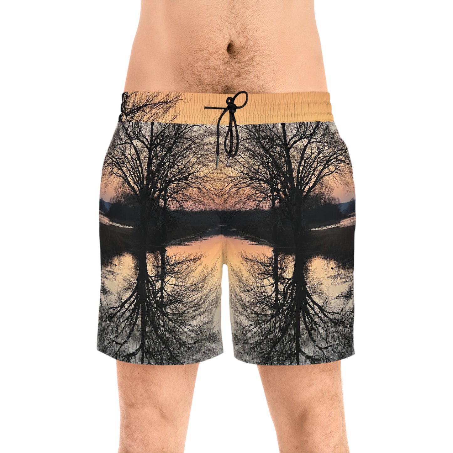 “Reflection At Sunset” Men's Mid-Length Swim Shorts (AOP)