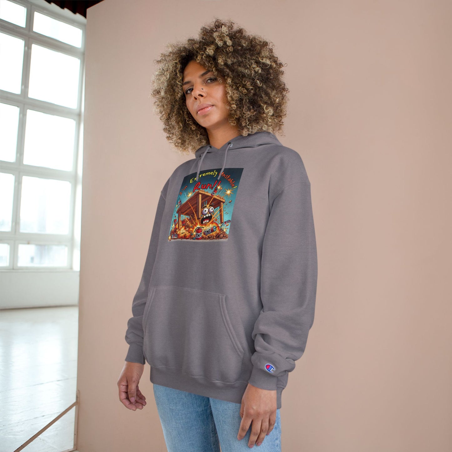 Fun & Unique Champion Hoodie - "I'm Extremely Unstable! Run!!" with “Stone Customs” Logo on back