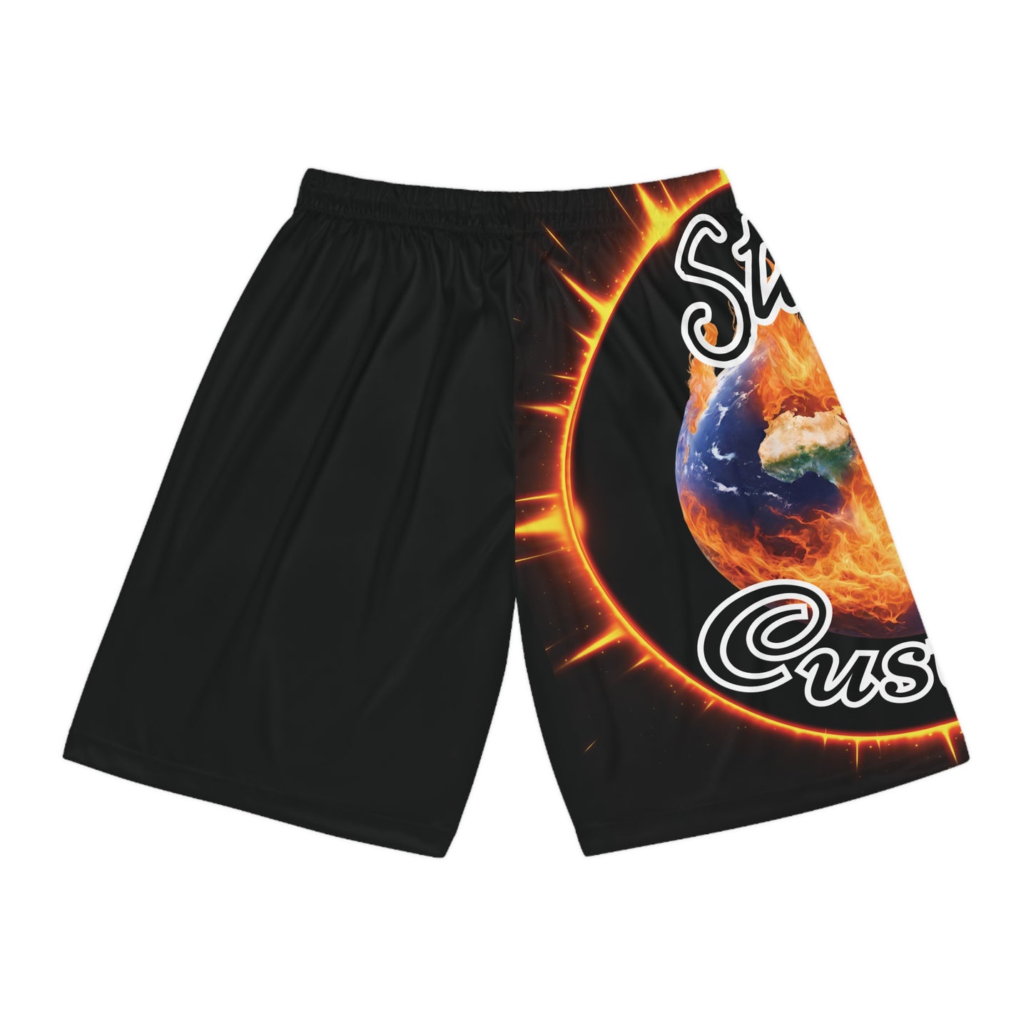 "Stone Customs" Right Leg Black Basketball Shorts (AOP)